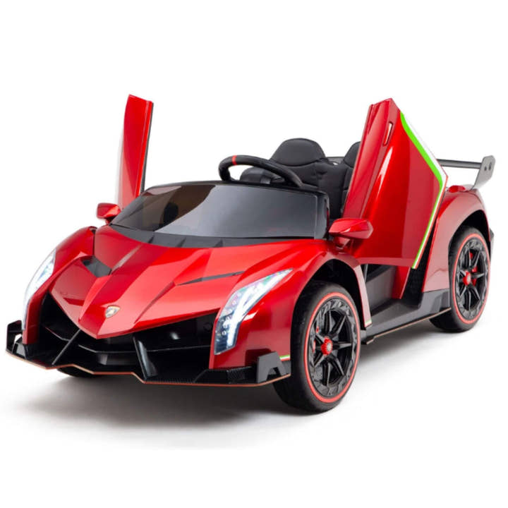 12V Red Lamborghini Veneno 4X4 Limited Edition Ride-on Car W/ EVA Rubber Wheels, Bluetooth & RC.