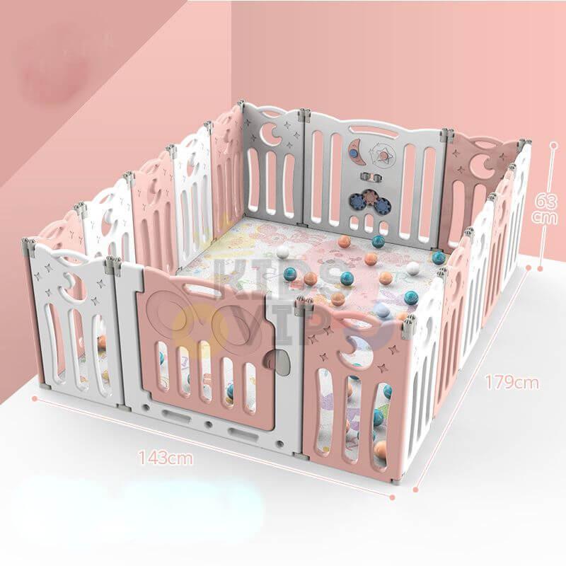 Pink 16 Panels Indoor/Outdoor Foldable Playpen, Fence, Interactive Safety Play Yard for Toddlers and Infants.