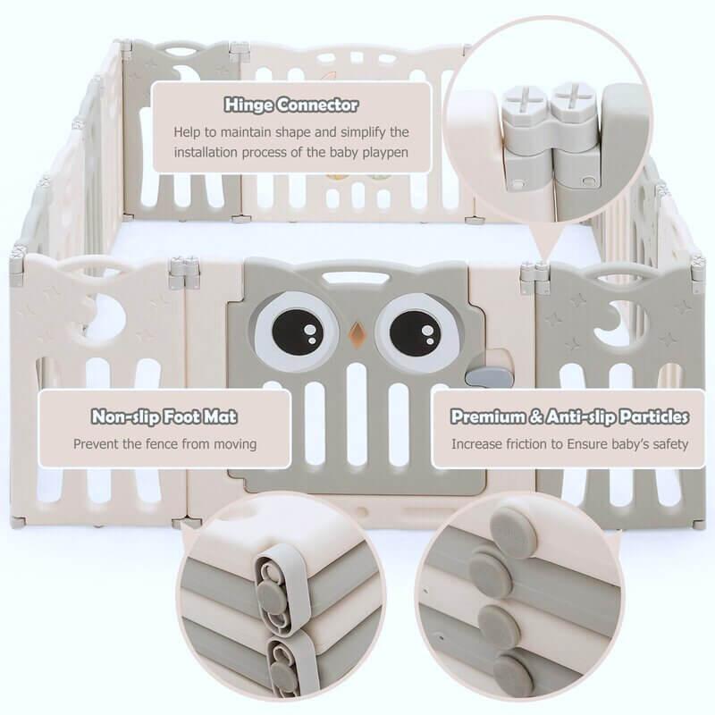 Grey 20 Panels Indoor/Outdoor Foldable Playpen, Fence, Interactive Safety Play Yard for Toddlers and Infants.