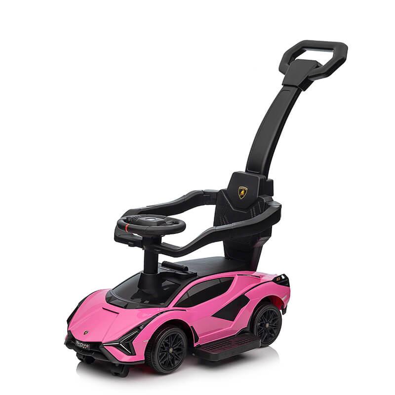 Pink Complete Edition Lamborghini Sian 3-in-1 Push Car / Stroller W/ Detachable Handle, Safety Guards, Lights & Music.