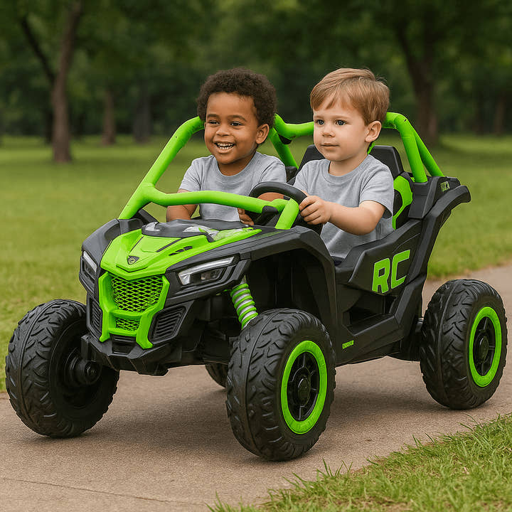 Green Licensed LX Performance Edition 2x24V Can-Am Maverick 4WD Double 24V Battery Pack, 2-Seater Kids' Buggy W/ Music, EVA Rubber Wheels, Leather Seats & RC.