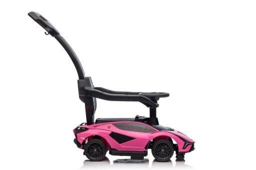 Pink Complete Edition Lamborghini Sian 3-in-1 Push Car / Stroller W/ Detachable Handle, Safety Guards, Lights & Music.