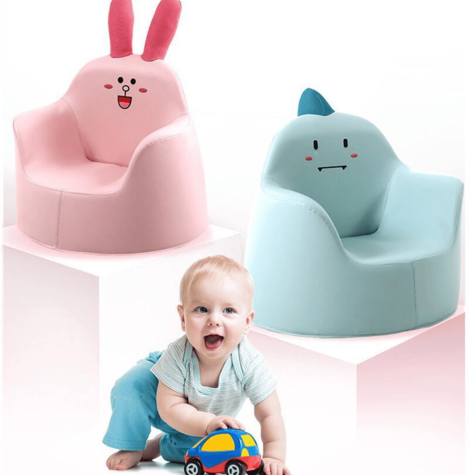 Kids' and Toddlers' Single Seat Cozy Bunny Edition Play Sofa Chair - Blue.