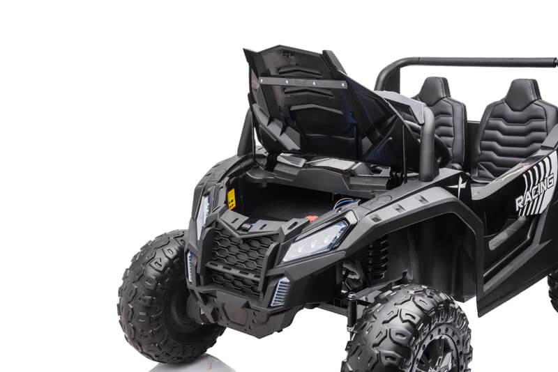 Black 2-Seater XXL Edition Blade BT 24V/4WD Kids' Exclusive Buggy/UTV With Rubber Wheels, Leather Seats, Music & RC.
