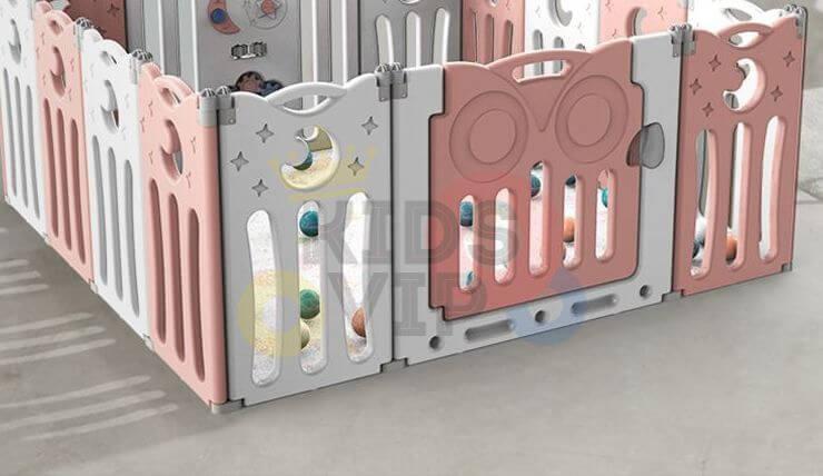 Pink 16 Panels Indoor/Outdoor Foldable Playpen, Fence, Interactive Safety Play Yard for Toddlers and Infants.