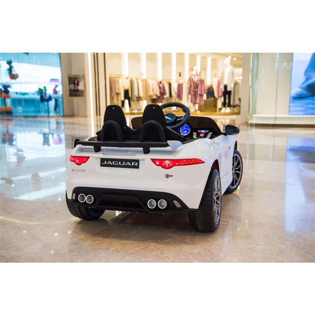 12V White Jaguar F Type Kids' Licensed Ride-On Car W/ Rubber Wheels, Bluetooth & RC.