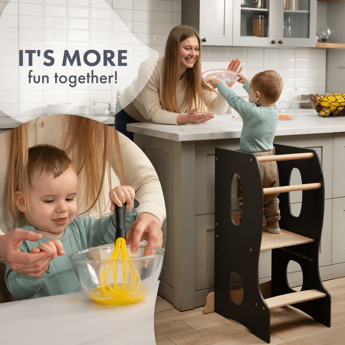 Stable Montessori Tower: Wooden Growing Chair - Grey.