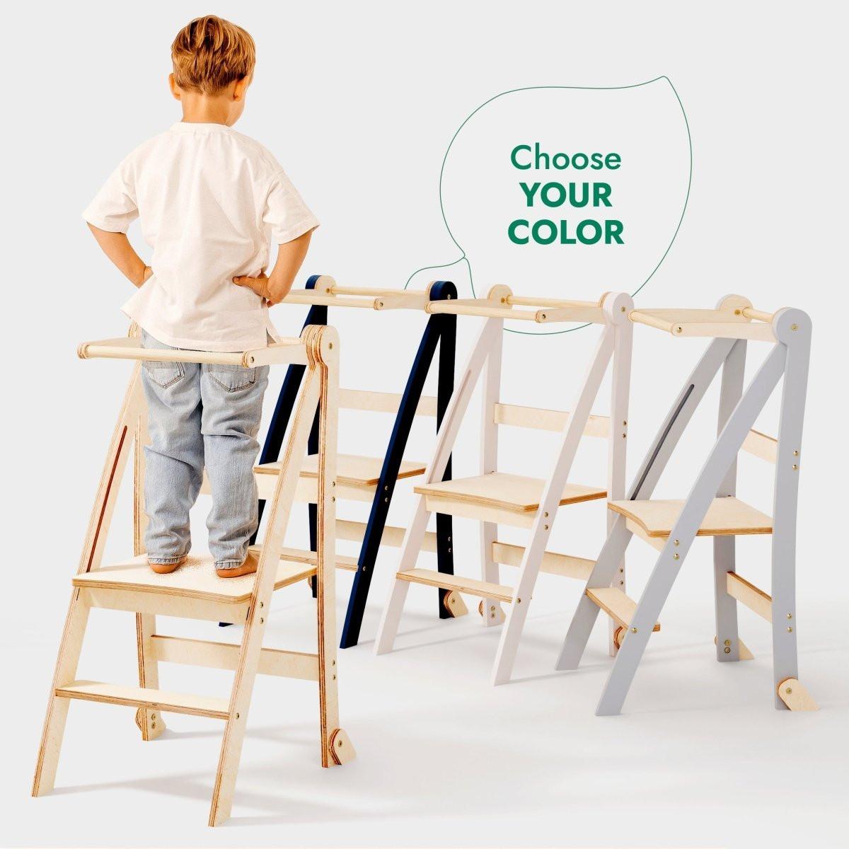 Toddler Tower: Foldable Step Stool for Toddlers - Beige.