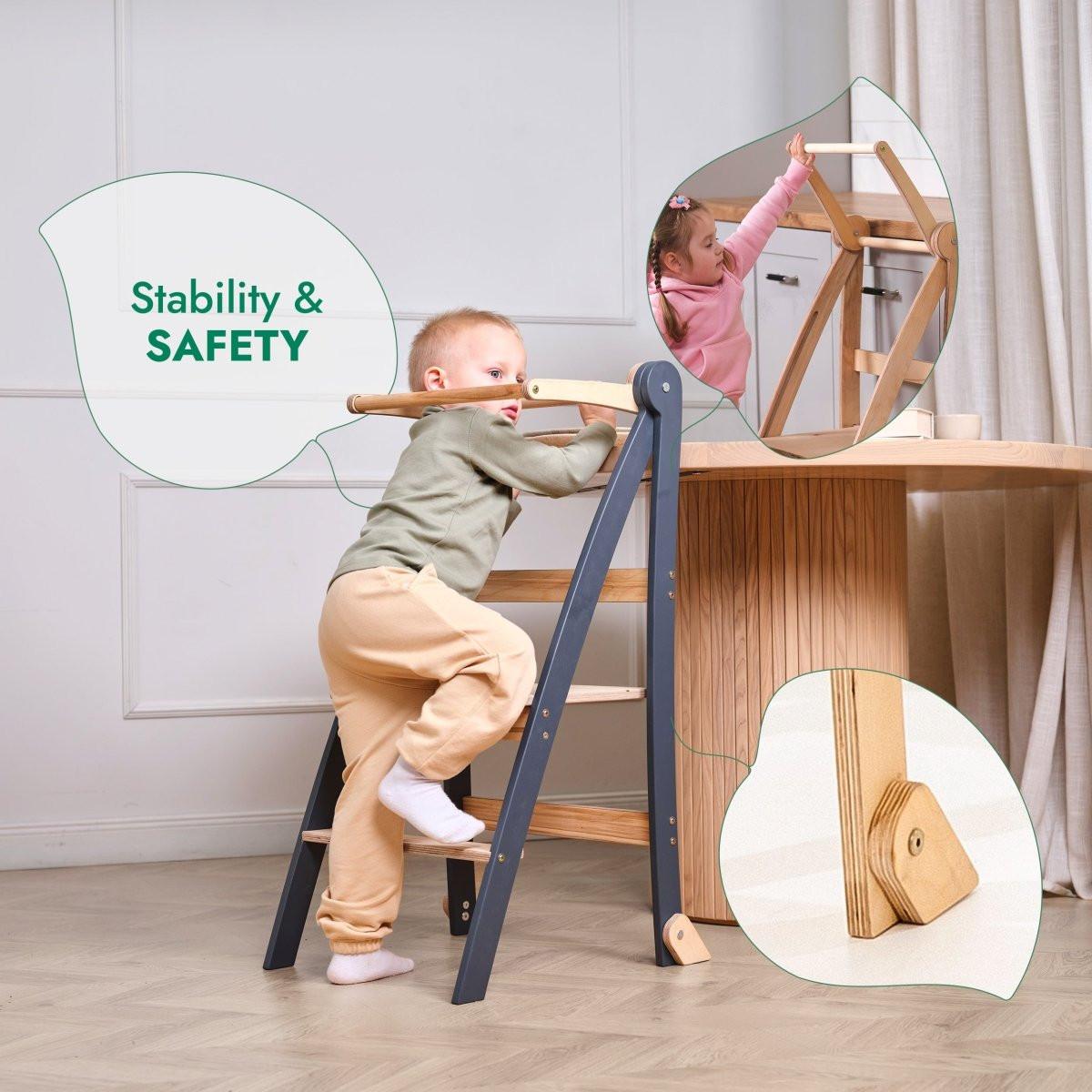 Toddler Tower: Foldable Step Stool for Toddlers - Beige.