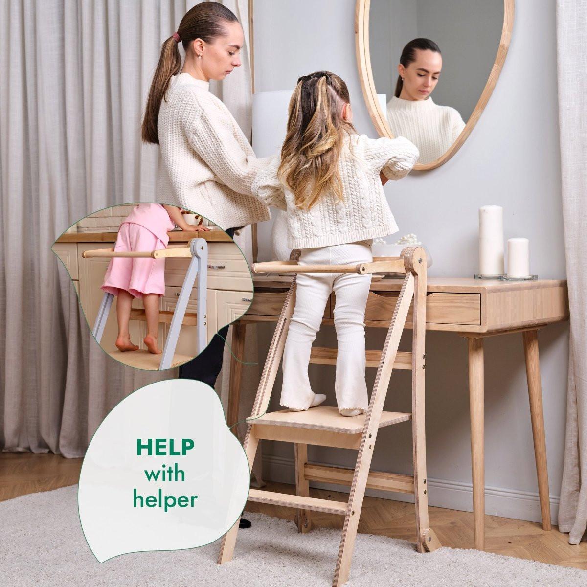 Toddler Tower: Foldable Step Stool for Toddlers - Gray.