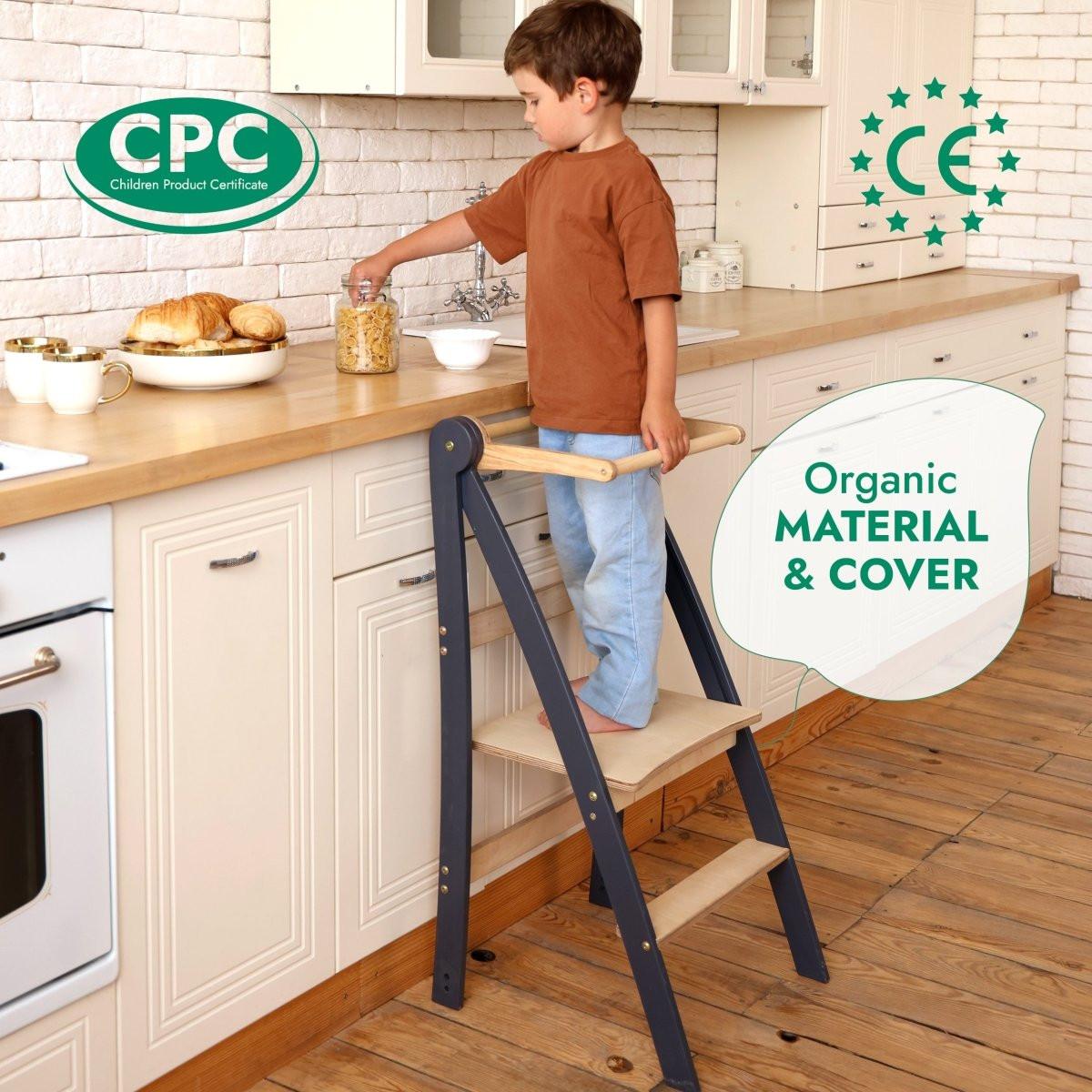 Toddler Tower: Foldable Step Stool for Toddlers - Gray.