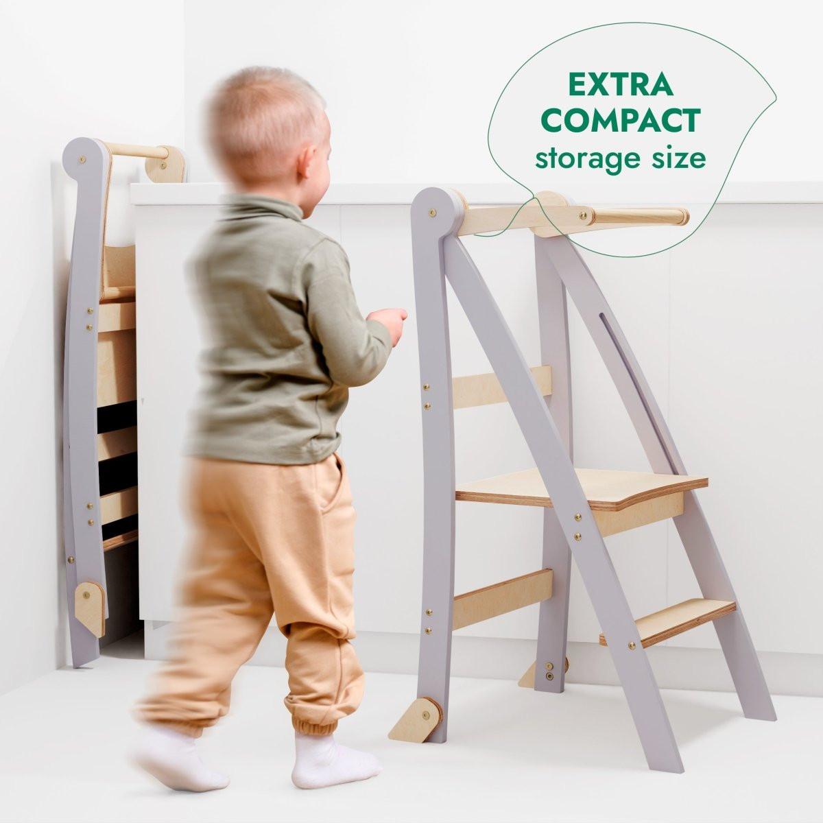 Toddler Tower: Foldable Step Stool for Toddlers - Gray.