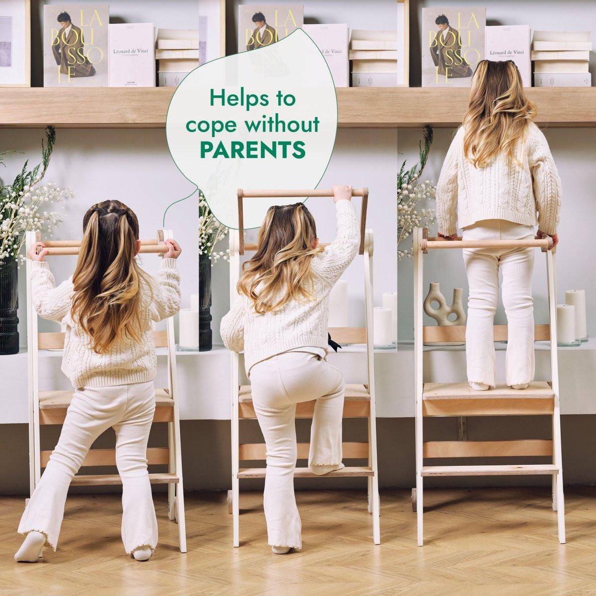 Toddler Tower: Foldable Step Stool for Toddlers - Beige.