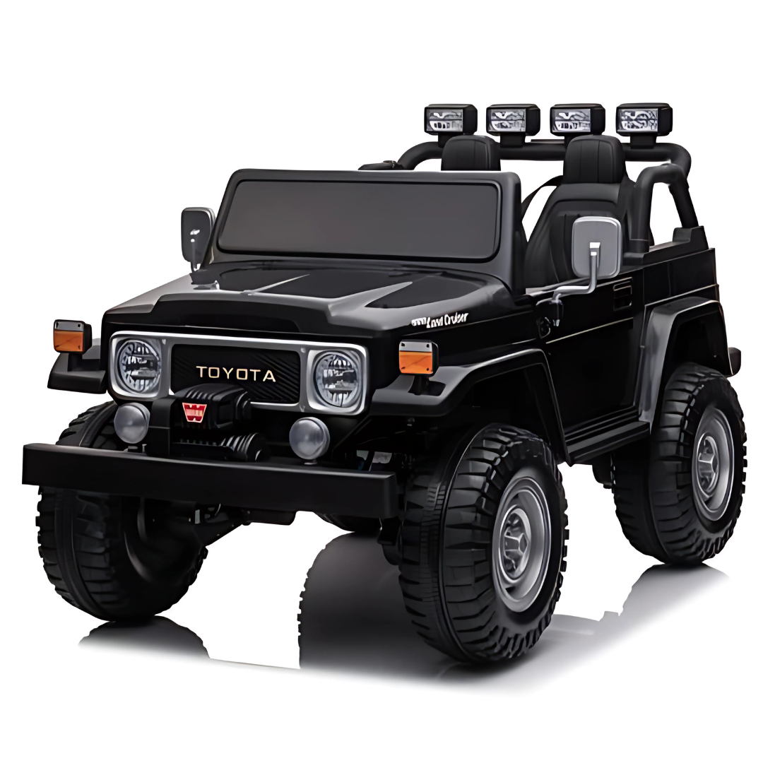 24V Black 2-Seater Premium Edition Toyota 4x4 Truck for Kids W/ EVA Rubber Wheels, Music & RC