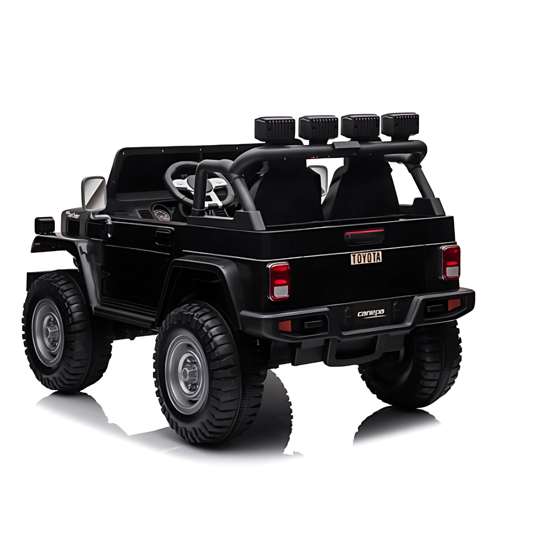 24V Black 2-Seater Premium Edition Toyota 4x4 Truck for Kids W/ EVA Rubber Wheels, Music & RC