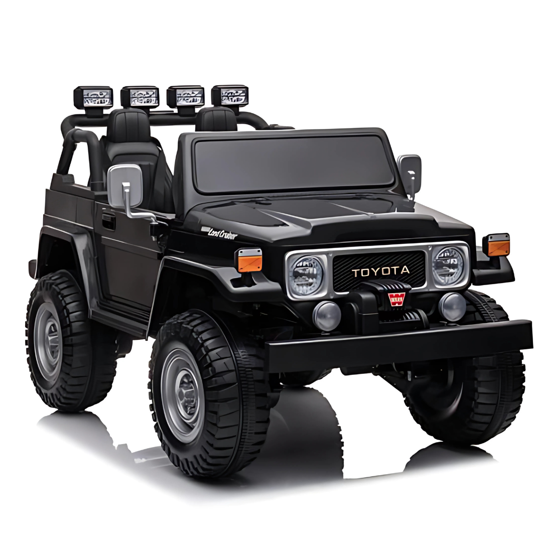 24V Black 2-Seater Premium Edition Toyota 4x4 Truck for Kids W/ EVA Rubber Wheels, Music & RC