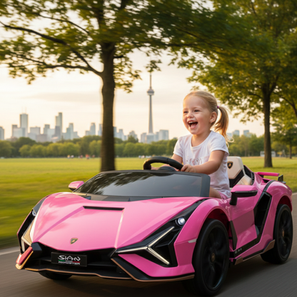 24V Luxurious Pink Lamborghini Sian 2-Seater 4x4 Ride-On Car W/ EVA Rubber Wheels, BT & RC