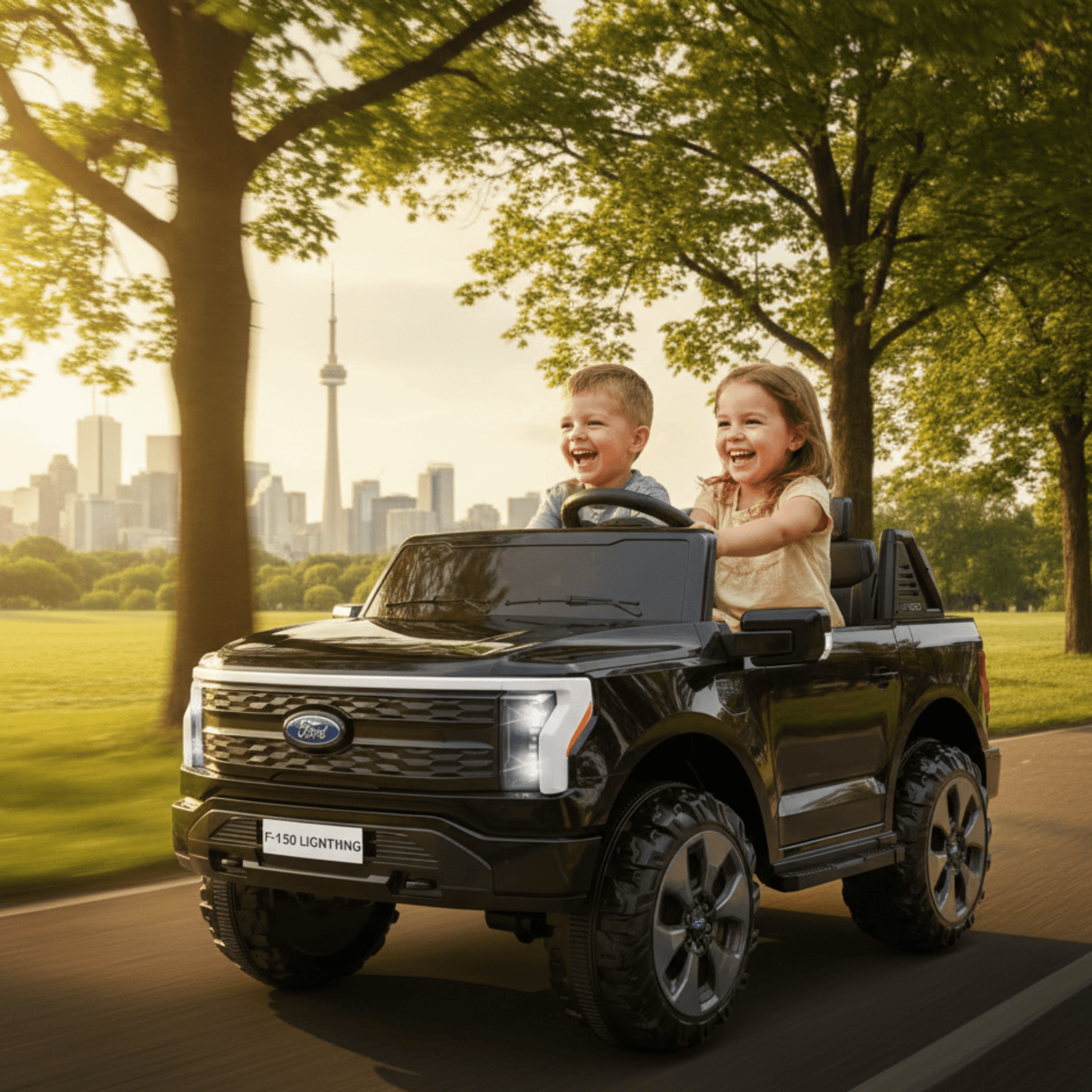 Black 2 Seater Lighting Edition Ford F-150, 24V Kids Ride on Truck.