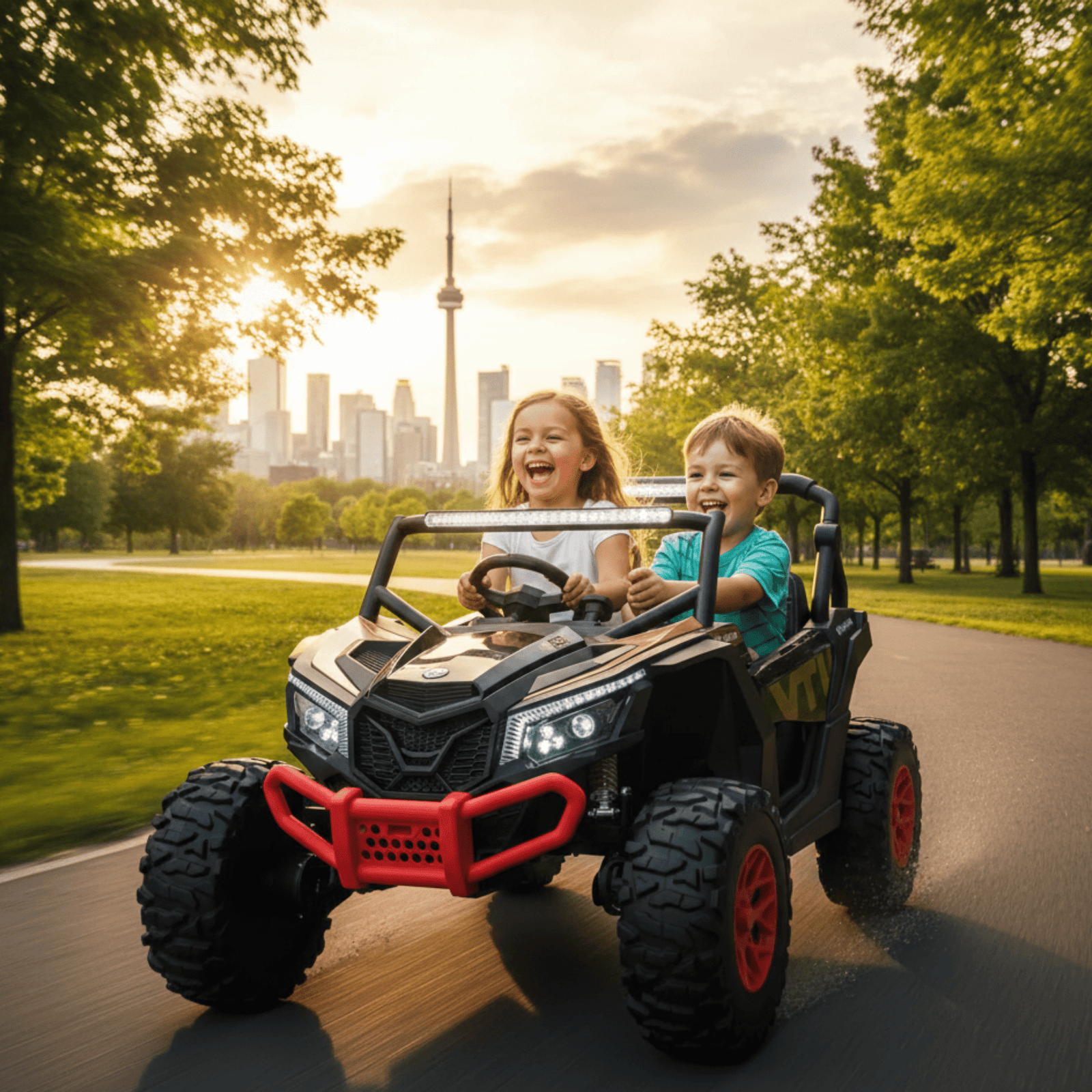 Red 2-Seater XXL Premium MegaTrek 2-Seater 24V 4X4/AWD Kids Ride on UTV Buggy W/ EVA Rubber Wheels, BT & RC.