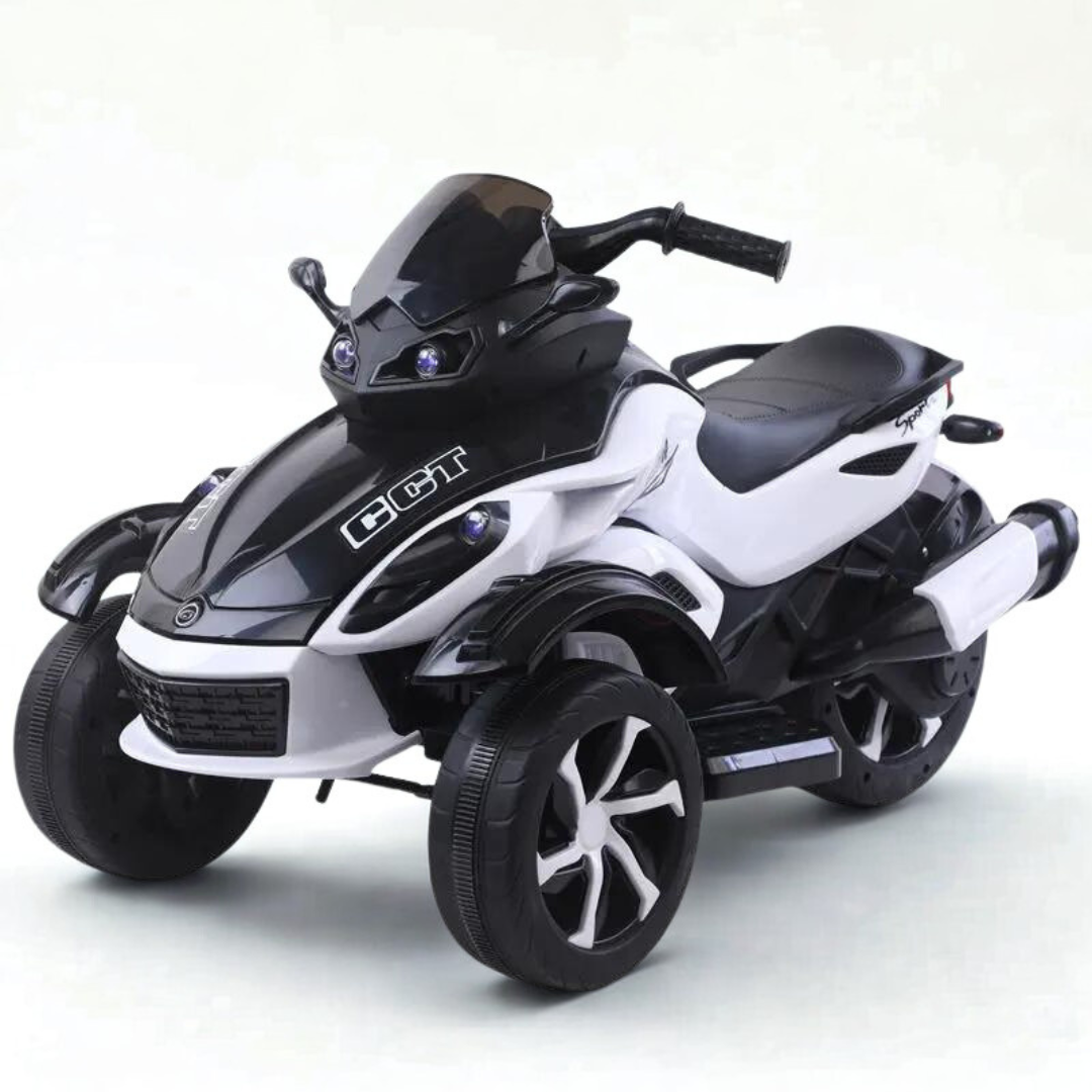 12V White Junior Sport Edition 3-Wheel Ride-on Trike Motorcycle W/ EVA Rubber Wheels, Music & Lights