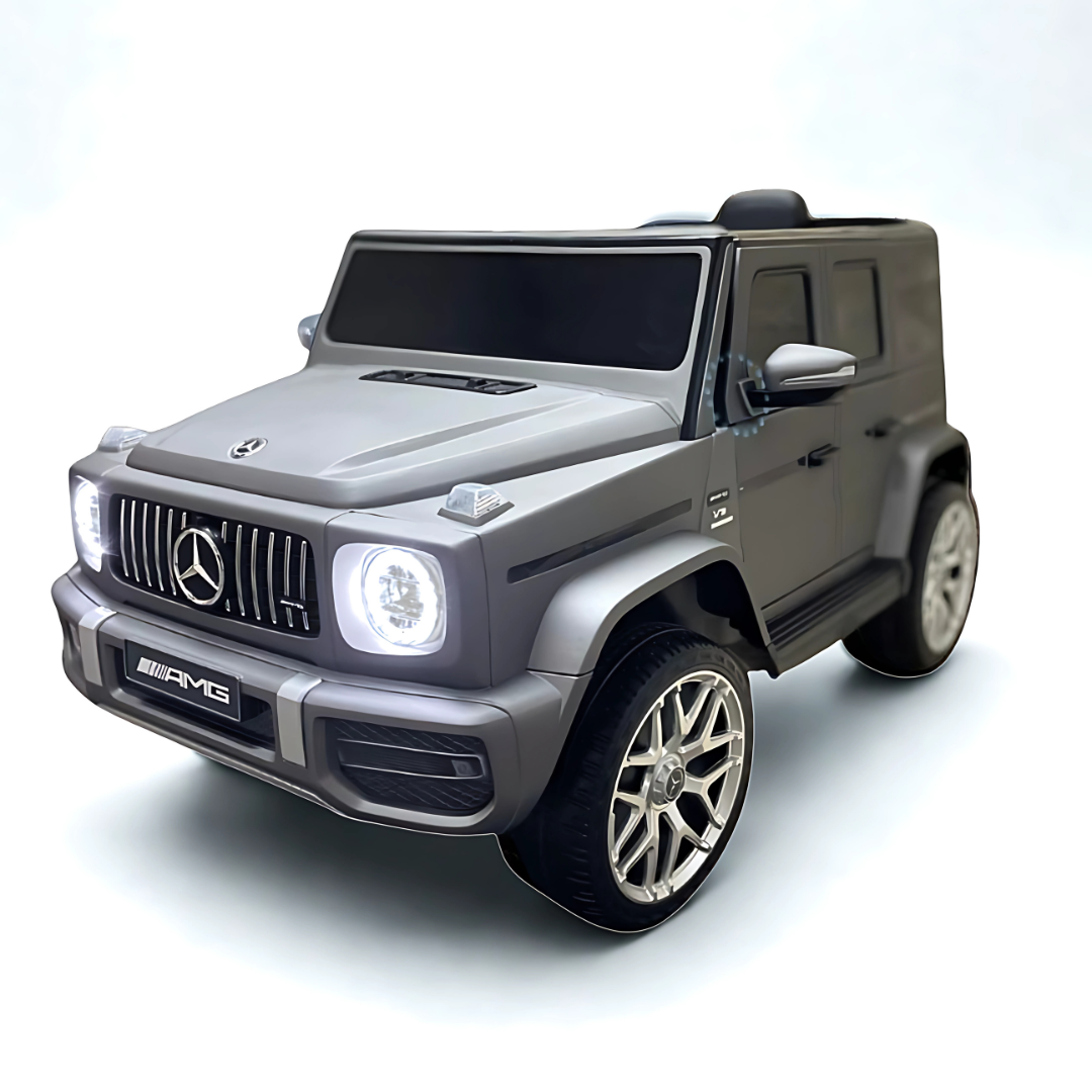 12V Luxury Matte Grey Edition Mercedes Benz AMG G63 Ride-On SUV W/ Rubber Wheels, Leather Seat, Bluetooth & RC