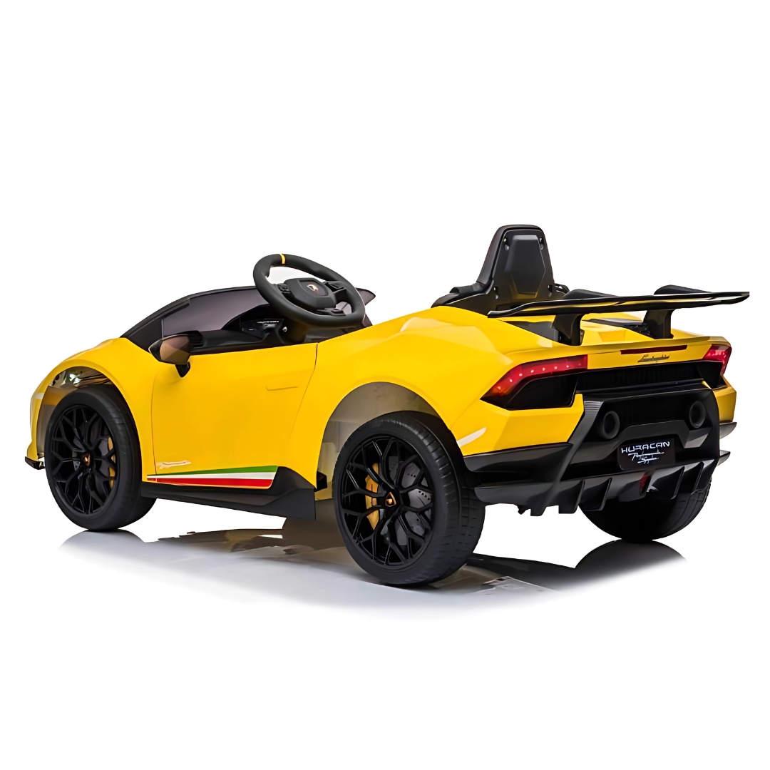 12V Yellow Lamborghini Huracan Licensed Sport Edition 4X4 Ride-On Car W/ Rubber Wheels, Bluetooth & RC