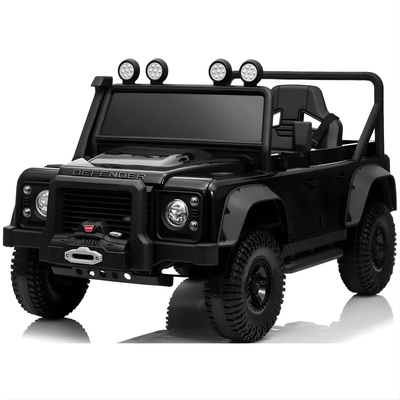 12V Black Land Rover Defender 1-Seater AWD Ride-on Truck W/ Rubber Wheels, Music Player & RC.
