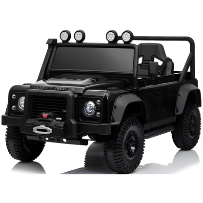 12V Black Land Rover Defender 1-Seater AWD Ride-on Truck W/ Rubber Wheels, Music Player & RC