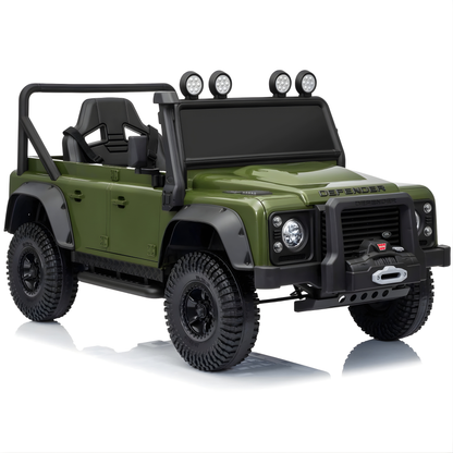 12V Green Land Rover Defender 1-Seater AWD Ride-on Truck W/ Rubber Wheels, Music Player & RC