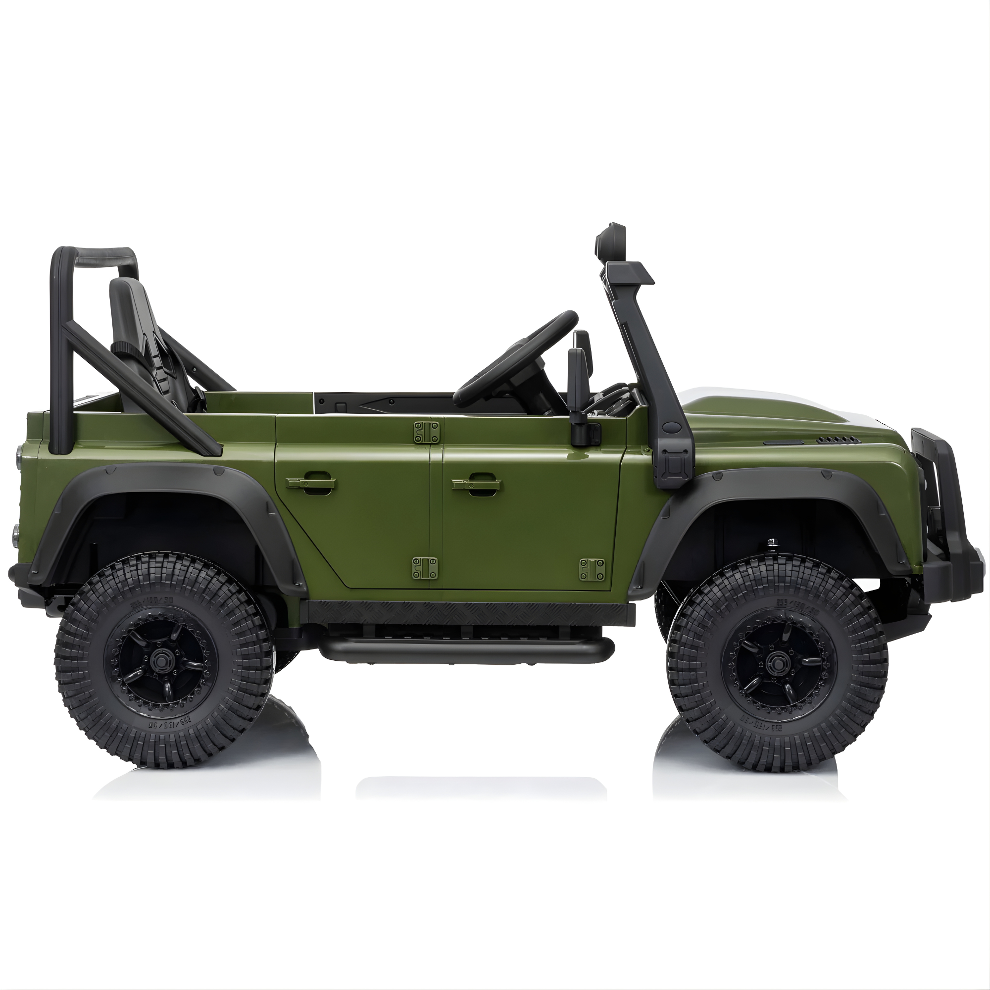 12V Green Land Rover Defender 1-Seater AWD Ride-on Truck W/ Rubber Wheels, Music Player & RC