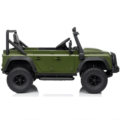 12V Green Land Rover Defender 1-Seater AWD Ride-on Truck W/ Rubber Wheels, Music Player & RC.