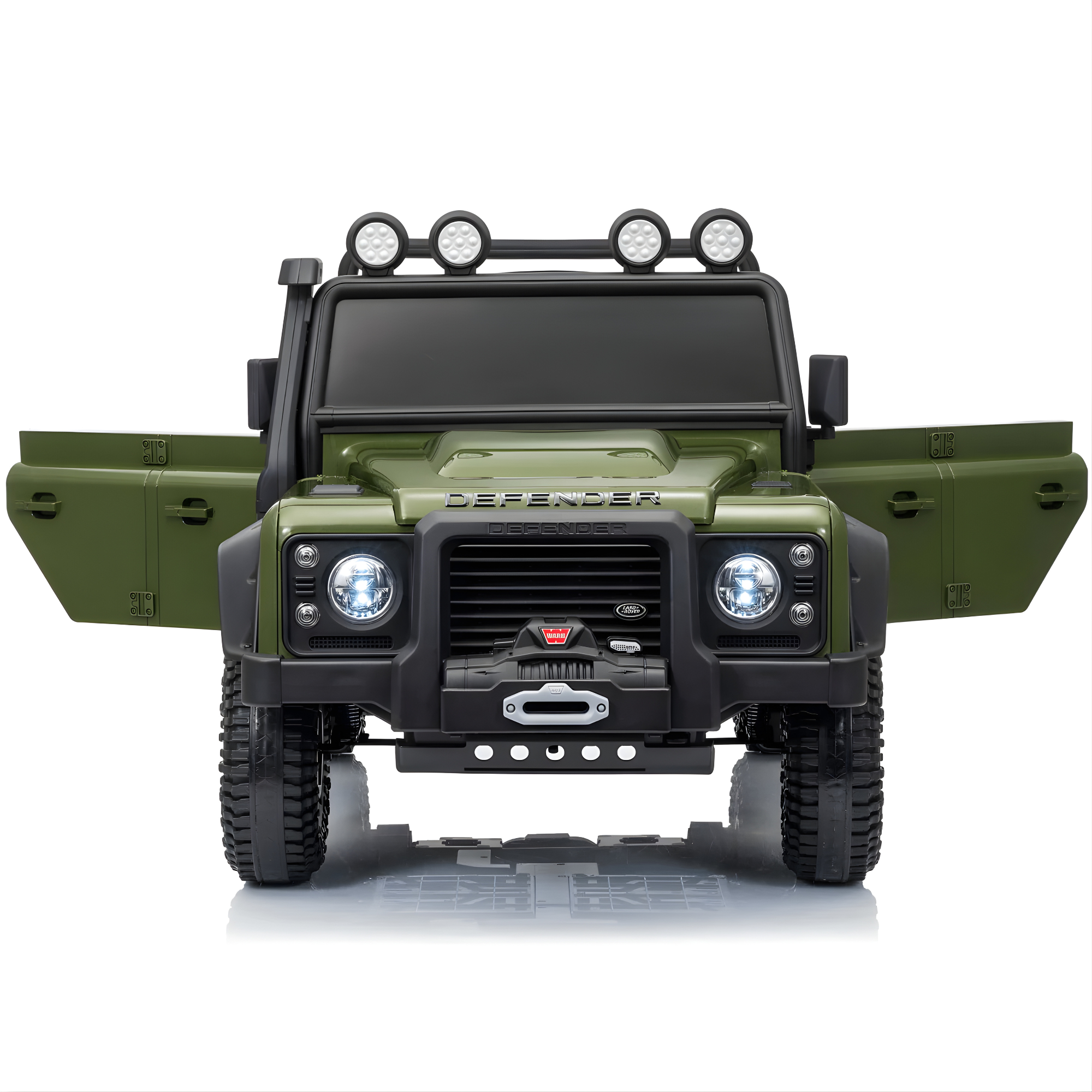 12V Green Land Rover Defender 1-Seater AWD Ride-on Truck W/ Rubber Wheels, Music Player & RC