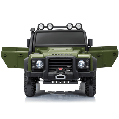 12V Green Land Rover Defender 1-Seater AWD Ride-on Truck W/ Rubber Wheels, Music Player & RC.