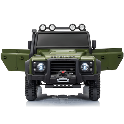 12V Green Land Rover Defender 1-Seater AWD Ride-on Truck W/ Rubber Wheels, Music Player & RC
