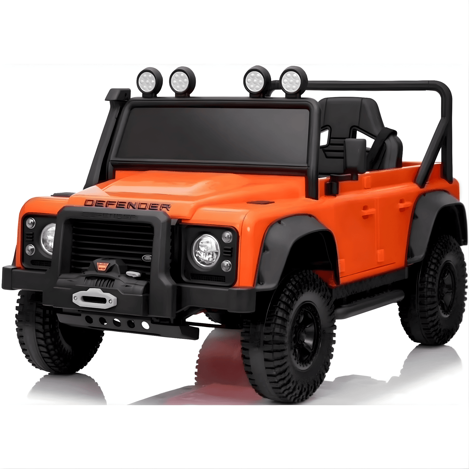 12V Orange Land Rover Defender 1-Seater AWD Ride-on Truck W/ Rubber Wheels, Music Player & RC.
