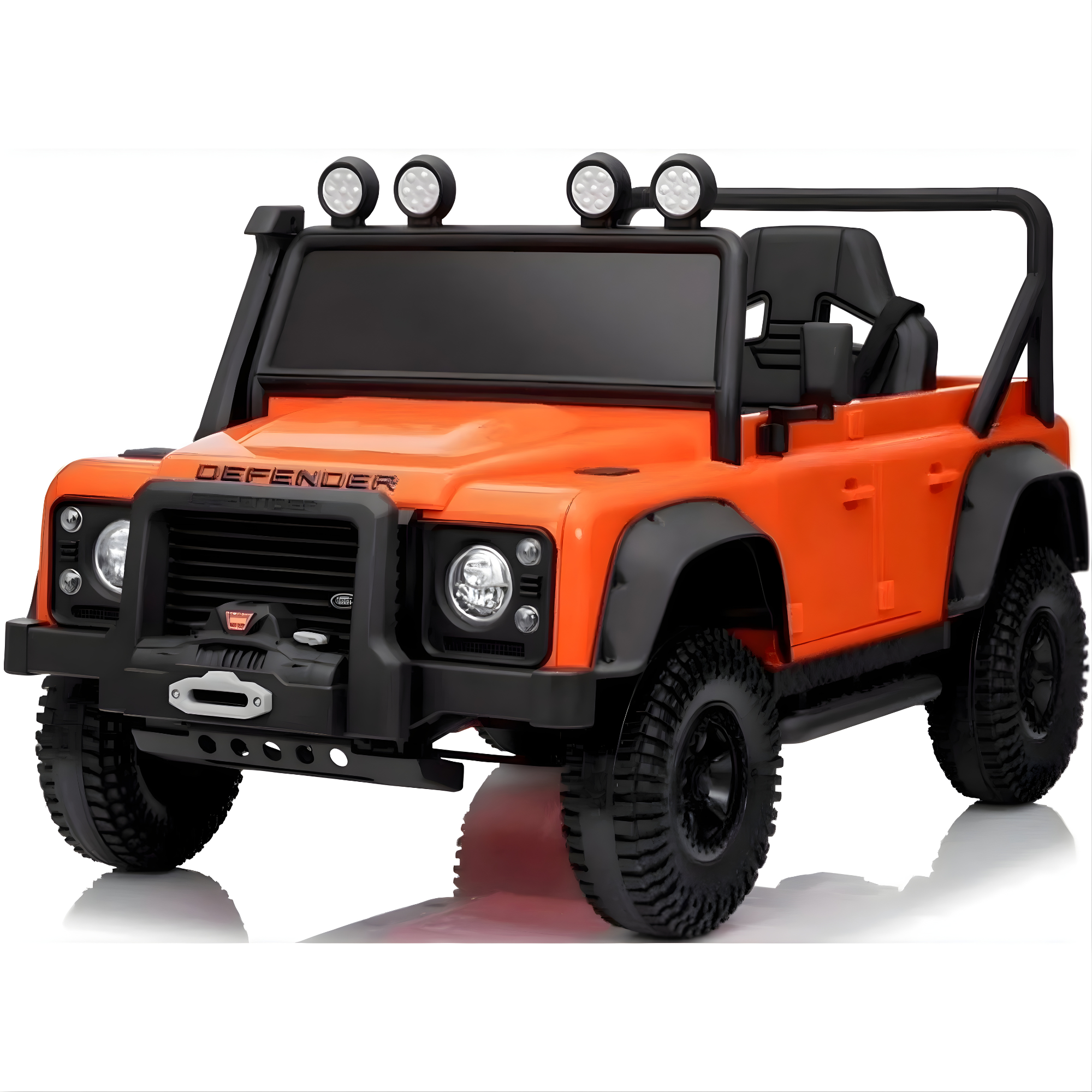12V Orange Land Rover Defender 1-Seater AWD Ride-on Truck W/ Rubber Wheels, Music Player & RC