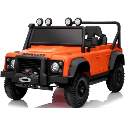 12V Orange Land Rover Defender 1-Seater AWD Ride-on Truck W/ Rubber Wheels, Music Player & RC