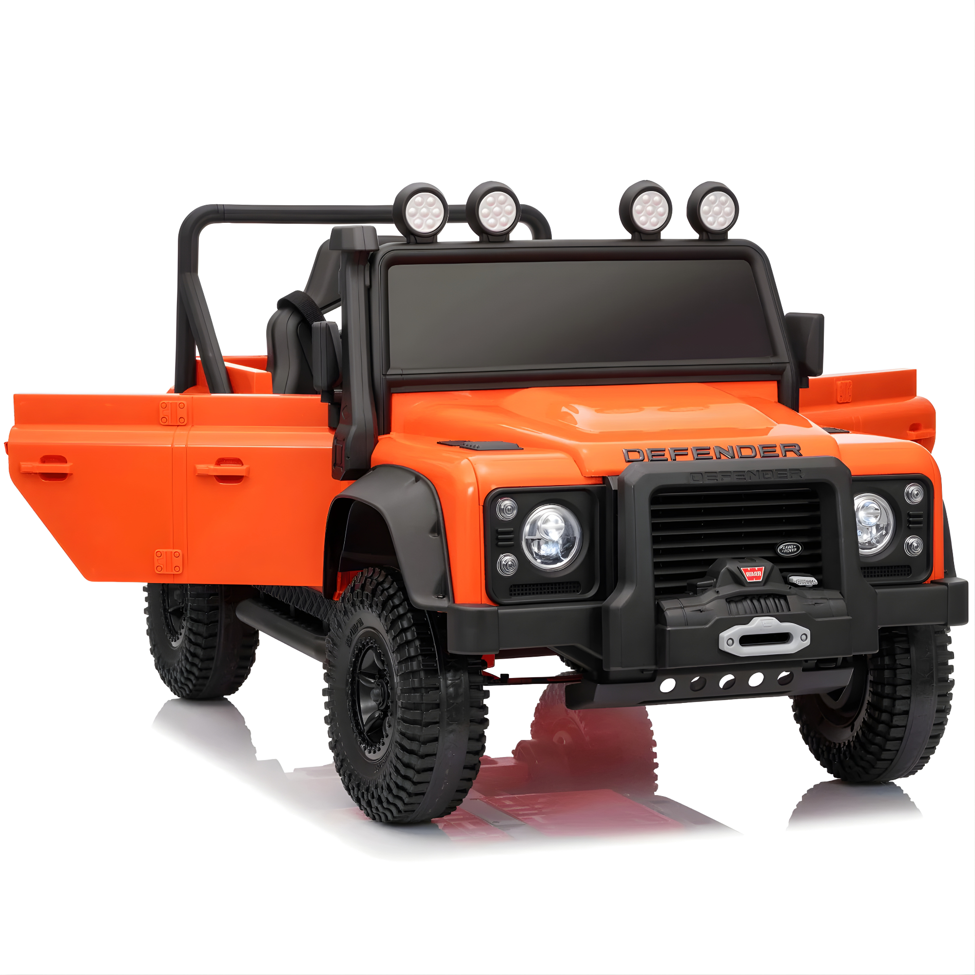 12V Orange Land Rover Defender 1-Seater AWD Ride-on Truck W/ Rubber Wheels, Music Player & RC