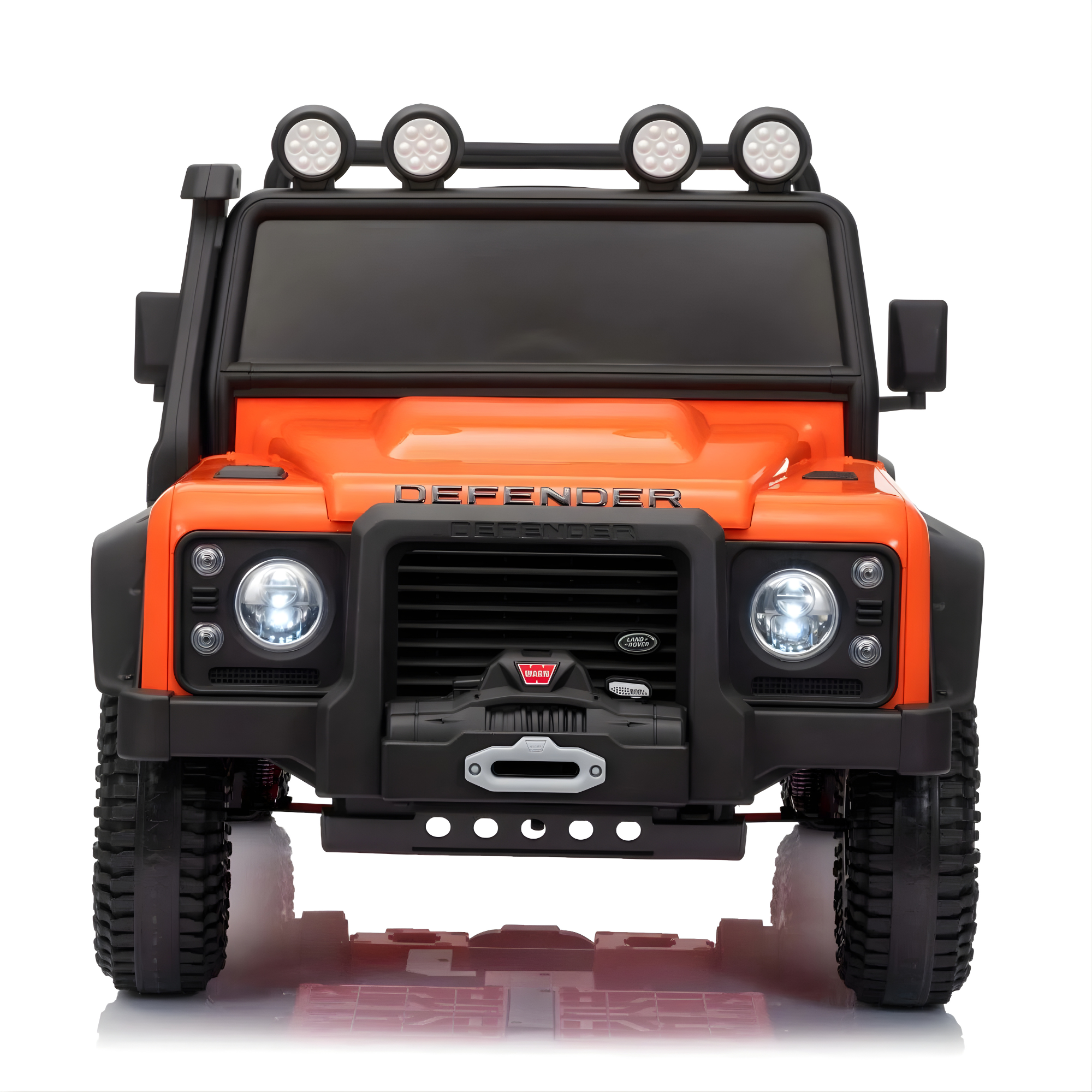 12V Orange Land Rover Defender 1-Seater AWD Ride-on Truck W/ Rubber Wheels, Music Player & RC
