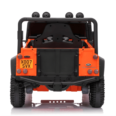12V Orange Land Rover Defender 1-Seater AWD Ride-on Truck W/ Rubber Wheels, Music Player & RC.