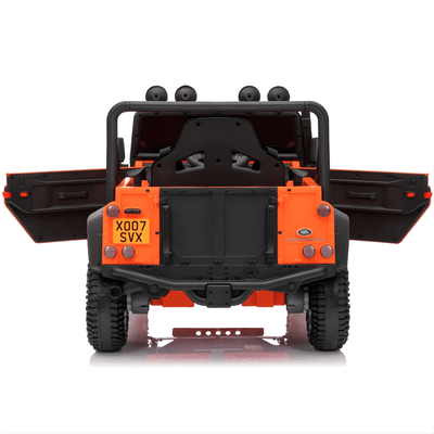 12V Orange Land Rover Defender 1-Seater AWD Ride-on Truck W/ Rubber Wheels, Music Player & RC.