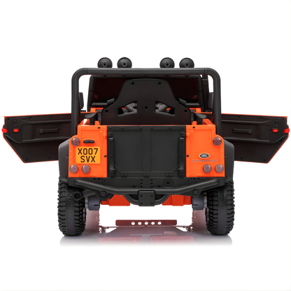 12V Orange Land Rover Defender 1-Seater AWD Ride-on Truck W/ Rubber Wheels, Music Player & RC