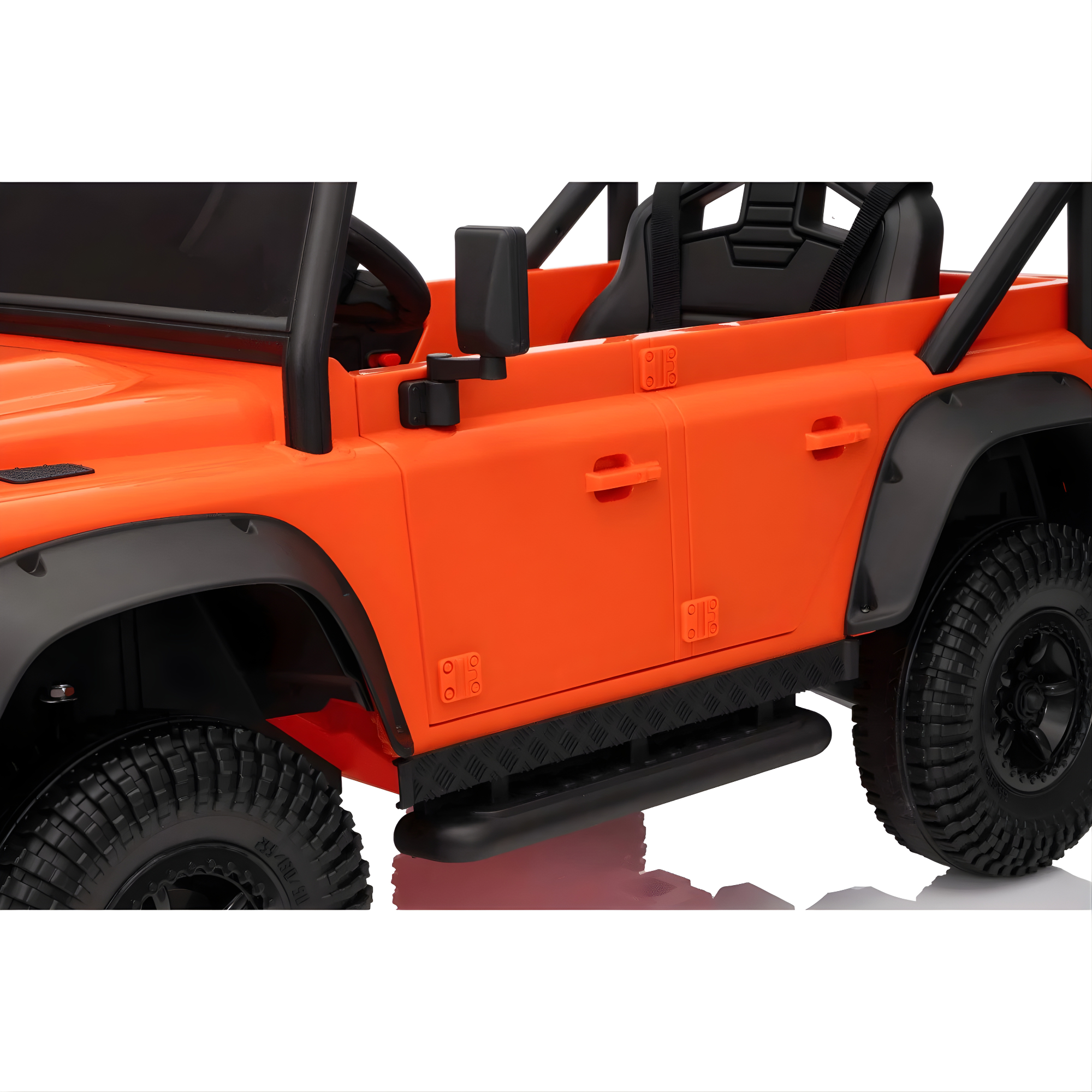 12V Orange Land Rover Defender 1-Seater AWD Ride-on Truck W/ Rubber Wheels, Music Player & RC