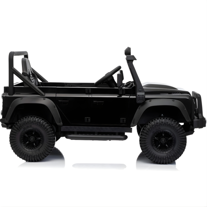 12V Black Land Rover Defender 1-Seater AWD Ride-on Truck W/ Rubber Wheels, Music Player & RC