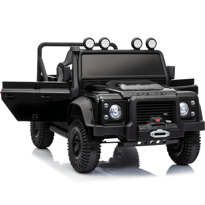 12V Black Land Rover Defender 1-Seater AWD Ride-on Truck W/ Rubber Wheels, Music Player & RC.