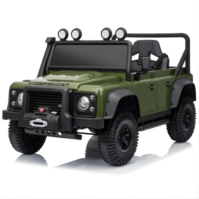12V Green Land Rover Defender 1-Seater AWD Ride-on Truck W/ Rubber Wheels, Music Player & RC.
