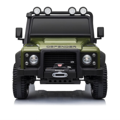 12V Green Land Rover Defender 1-Seater AWD Ride-on Truck W/ Rubber Wheels, Music Player & RC