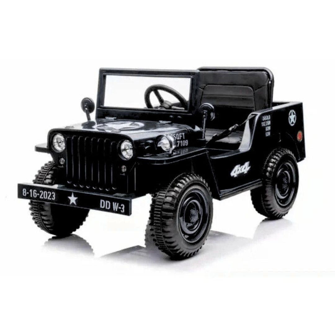 12V Black Limited Edition Kids 1-Seater Military Ride-on Truck W/ EVA Rubber Wheels, Music & RC