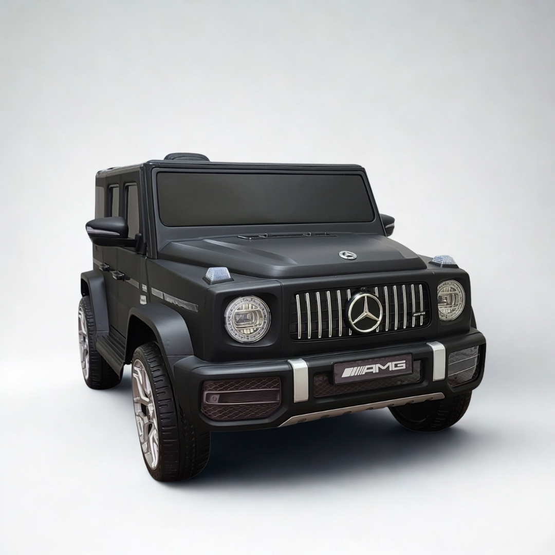 12V Luxury Matte Black Edition Mercedes Benz AMG G63 Ride-On SUV W/ Rubber Wheels, Leather Seat, Bluetooth & RC