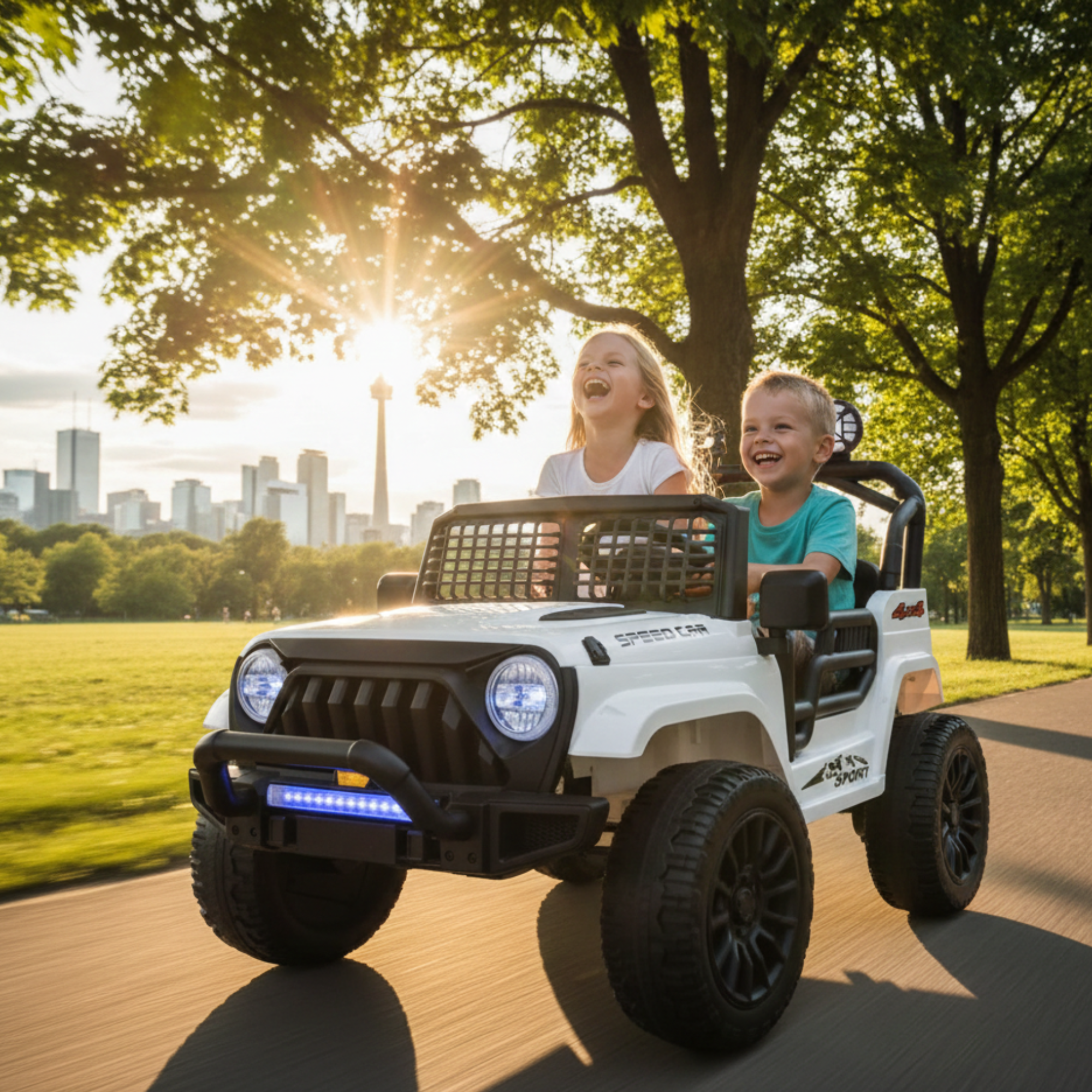 White 24V TrailX 2-Seater 24V 4X4/AWD Kids Ride on UTV Buggy W/ EVA Rubber Wheels, Music & RC